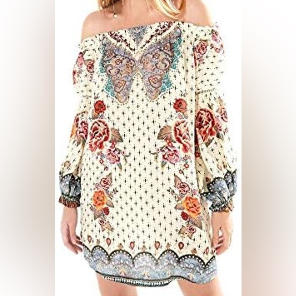 FARM Rio butterfly floral print long sleeve mini dress size medium